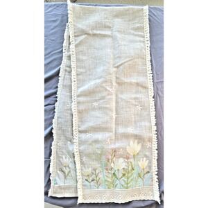 New Table Runner Spring Floral Easter Tassle Lace Linen Look Farmhouse Cottage